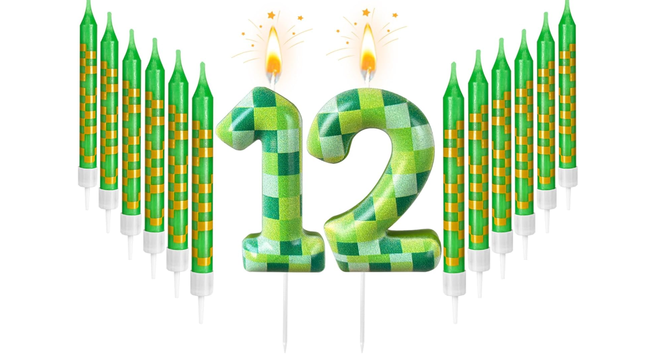 Zlongron 13 Green Pixel Birthday Candles – Kid-Friendly for Parties & Celebrations