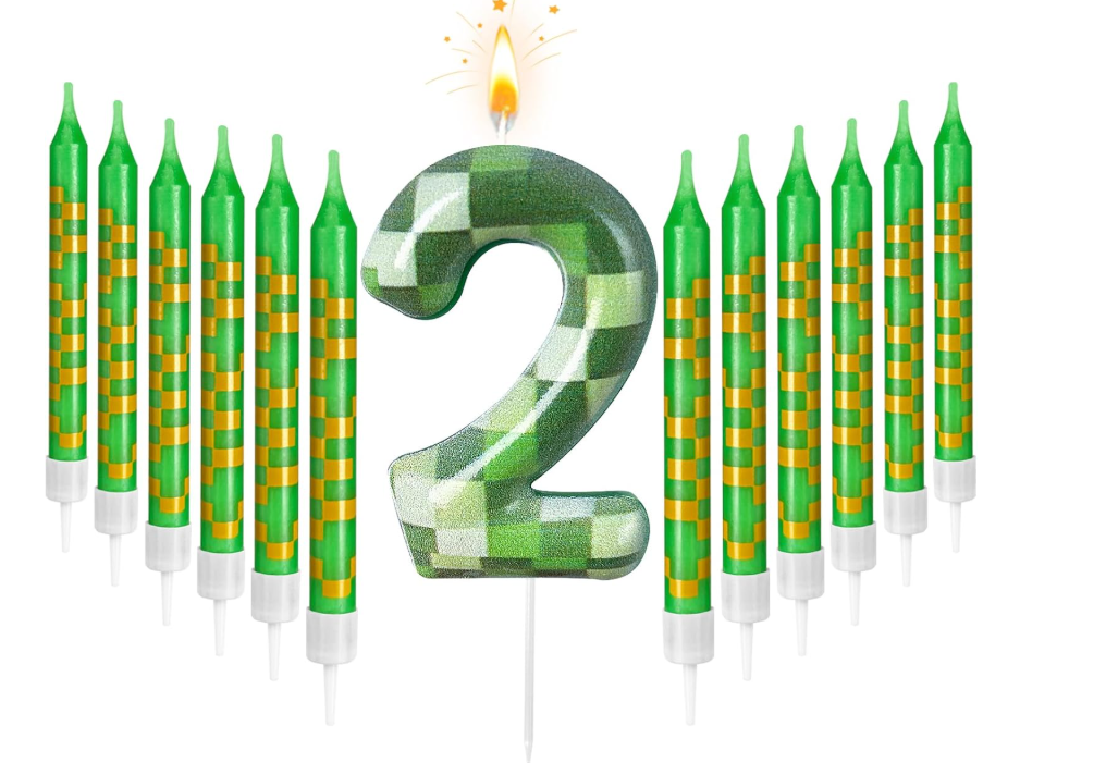 Zlongron 13 Green Pixel Birthday Candles – Kid-Friendly for Parties & Celebrations