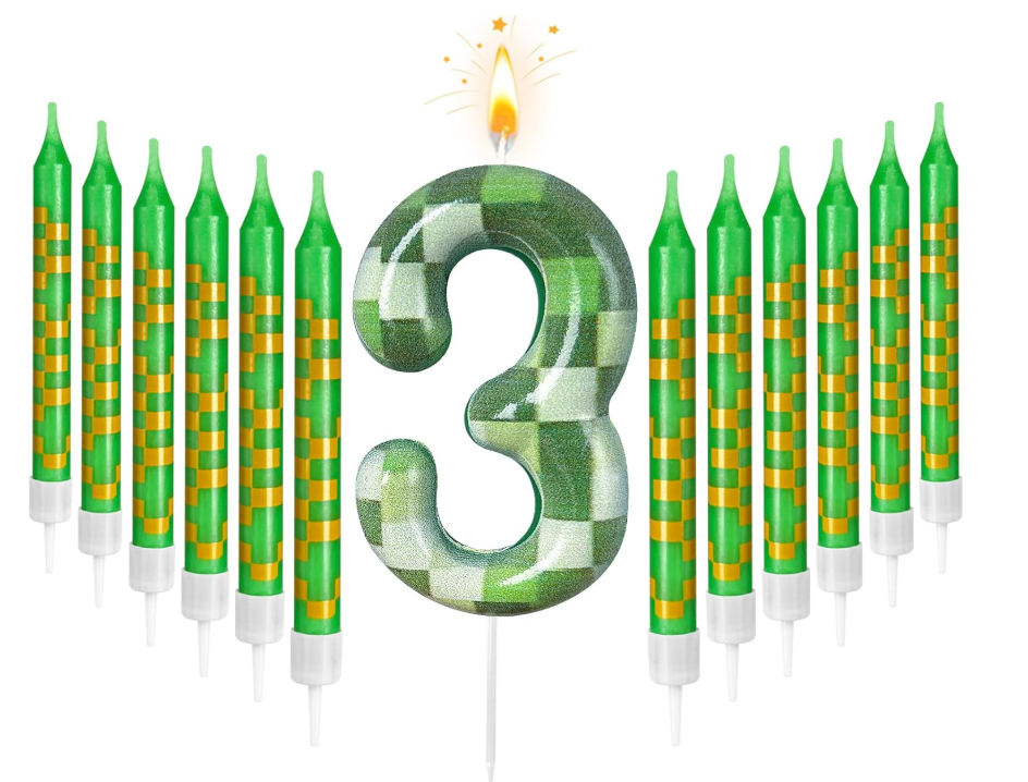 Zlongron 13 Green Pixel Birthday Candles – Kid-Friendly for Parties & Celebrations