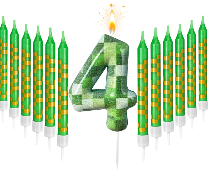 Zlongron 13 Green Pixel Birthday Candles – Kid-Friendly for Parties & Celebrations
