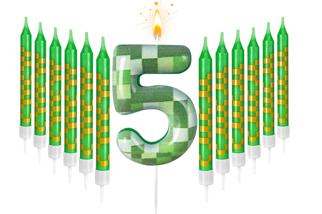 Zlongron 13 Green Pixel Birthday Candles – Kid-Friendly for Parties & Celebrations