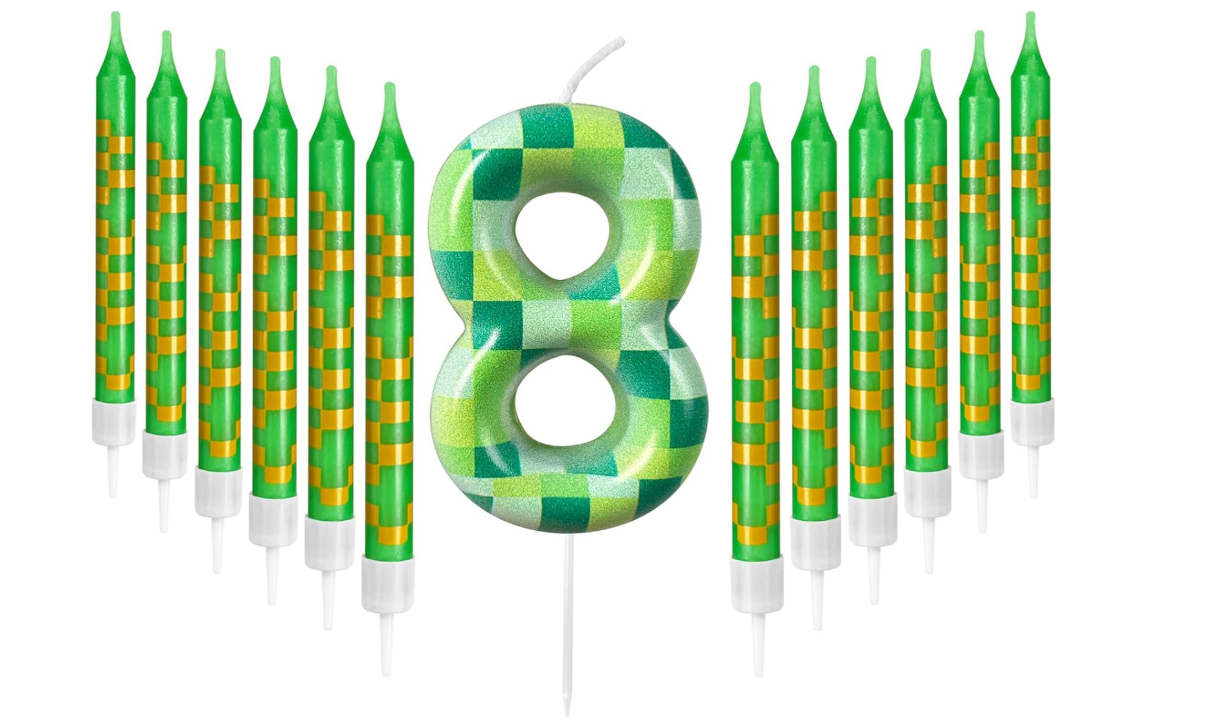 Zlongron 13 Green Pixel Birthday Candles – Kid-Friendly for Parties & Celebrations