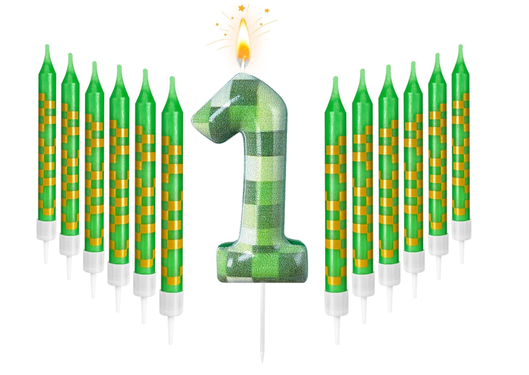 Zlongron 13 Green Pixel Birthday Candles – Kid-Friendly for Parties & Celebrations