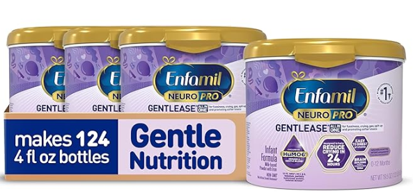 Enfamil NeuroPro Gentlease Baby Formula, Brain Building DHA, HuMO6 Immune Blend, Designed to Reduce Fussiness, Crying, Gas & Spit-up in 24 Hrs, has Prebiotics to Promote Softer Stools, Reusable Tub, 19.5 Oz