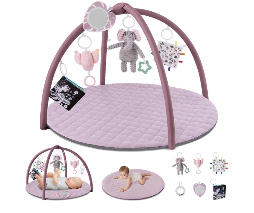 Premium Baby Gym Mat - Blissful Diary | 6 Detachable Sensory-Motor Skill Development Toys 🌈👶