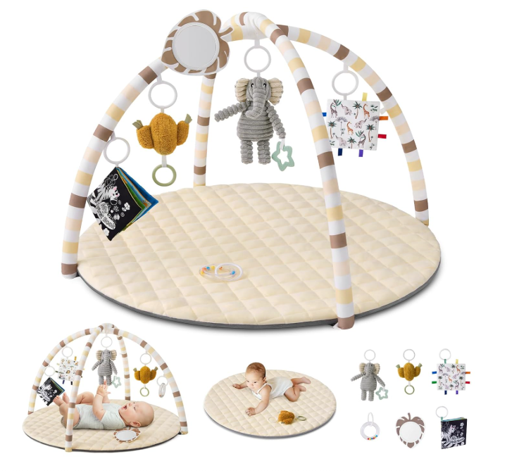 Premium Baby Gym Mat - Blissful Diary | 6 Detachable Sensory-Motor Skill Development Toys 🌈👶