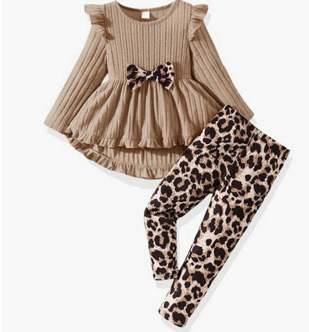 Toddler Girl Clothes Ruffle Long Sleeve Heart Print Tops and Pants 2PC Little Girl Winter Outfits Size (4-7T)