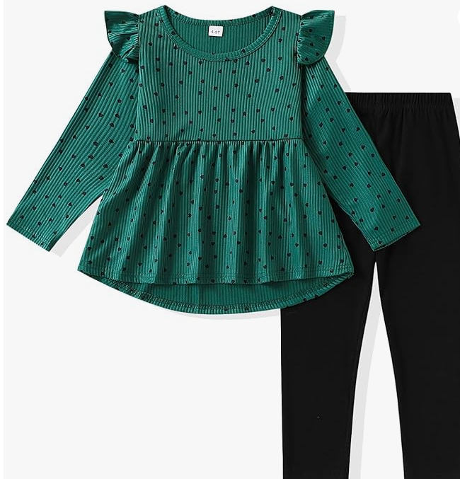 Toddler Girl Clothes Ruffle Long Sleeve Heart Print Tops and Pants 2PC Little Girl Winter Outfits Size (4-7T)