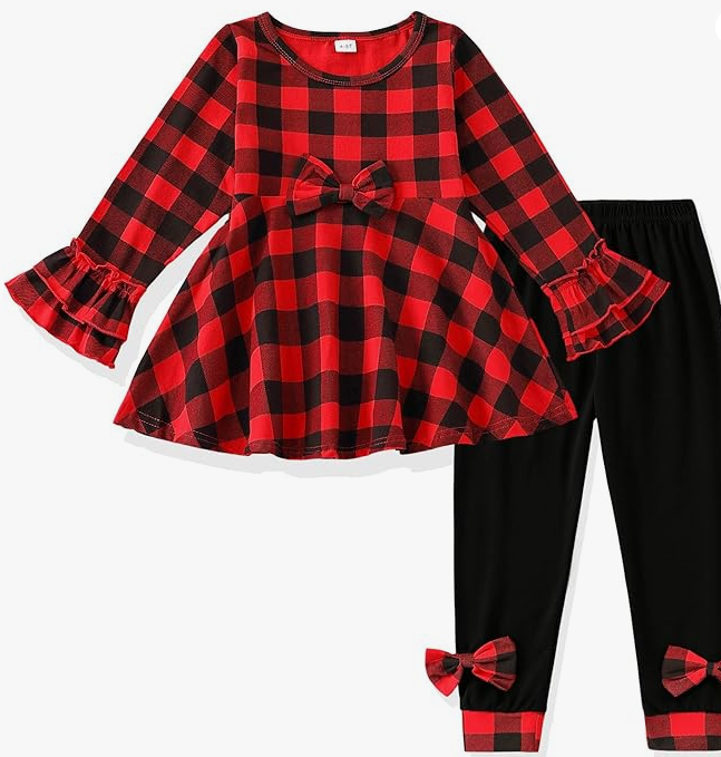 Toddler Girl Clothes Ruffle Long Sleeve Heart Print Tops and Pants 2PC Little Girl Winter Outfits Size (4-7T)