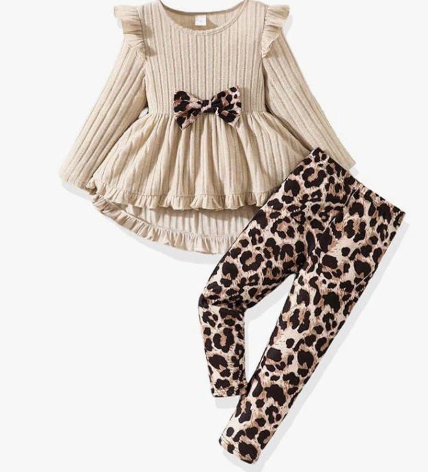 Toddler Girl Clothes Ruffle Long Sleeve Heart Print Tops and Pants 2PC Little Girl Winter Outfits Size (4-7T)