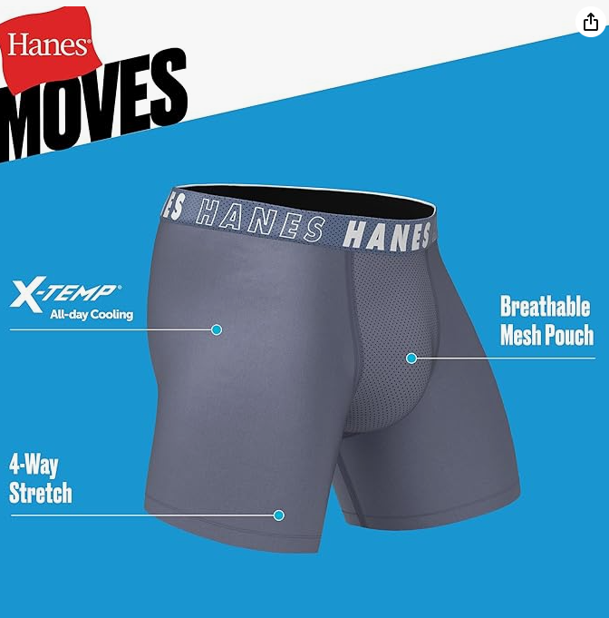 Hanes Boys' Big Performance Tween Boxer Brief Pack, X-Temp Mesh Stretch Underwear, Black, 6-Pack