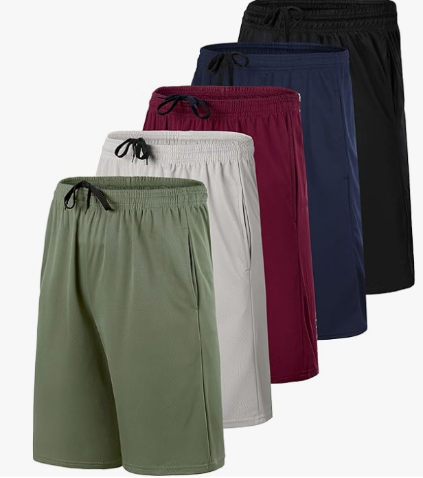 Kids' Real Essentials Basketball Shorts Set of 5 - Mesh, Elastic Waist, Side Pockets