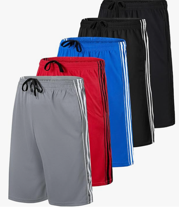Kids' Real Essentials Basketball Shorts Set of 5 - Mesh, Elastic Waist, Side Pockets
