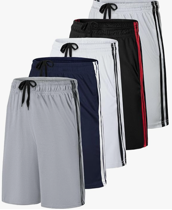Kids' Real Essentials Basketball Shorts Set of 5 - Mesh, Elastic Waist, Side Pockets