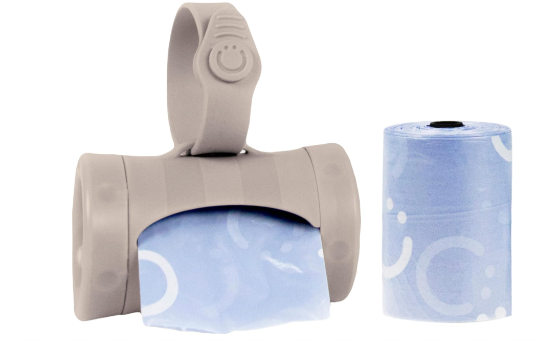 Ubbi Retractable On the Go Bag Dispenser for Travel, Diaper Bag Accessory Must Have for Newborn, Helpful Item, Baby Gift, Lavender Scented, Gray