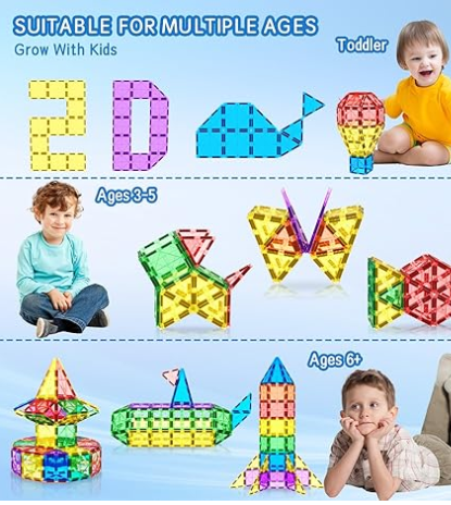 Magnetic Tiles Building Set: Montessori-Inspired, Ages 3-5, Educational Construction Toy for Kids
