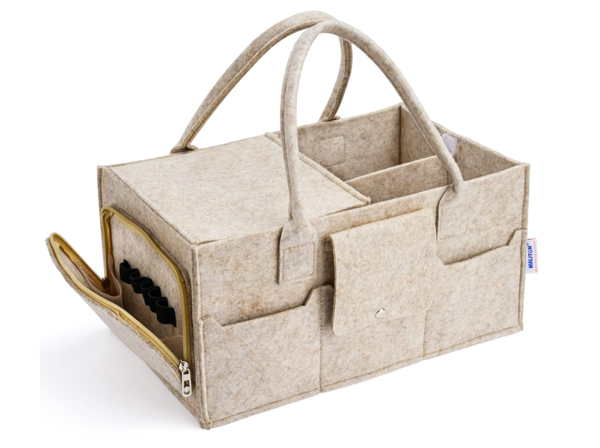 Maliton Baby Diaper Caddy Organizer for Changing Table, Nursery Storage Bin Basket with Handle, Felt Diaper Organizer Suitable for Indoor Outdoor (Khaki)