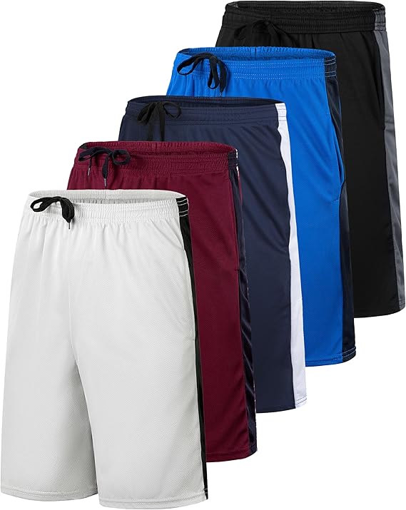 Kids' Real Essentials Basketball Shorts Set of 5 - Mesh, Elastic Waist, Side Pockets