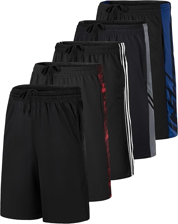 Kids' Real Essentials Basketball Shorts Set of 5 - Mesh, Elastic Waist, Side Pockets