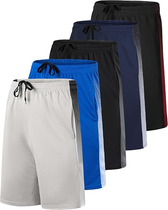 Kids' Real Essentials Basketball Shorts Set of 5 - Mesh, Elastic Waist, Side Pockets