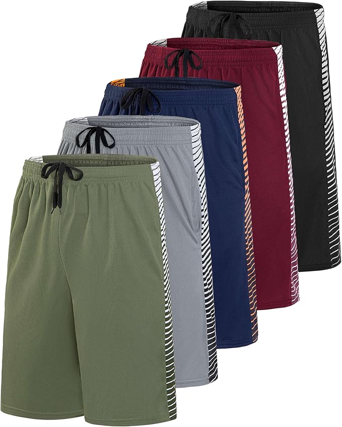 Kids' Real Essentials Basketball Shorts Set of 5 - Mesh, Elastic Waist, Side Pockets