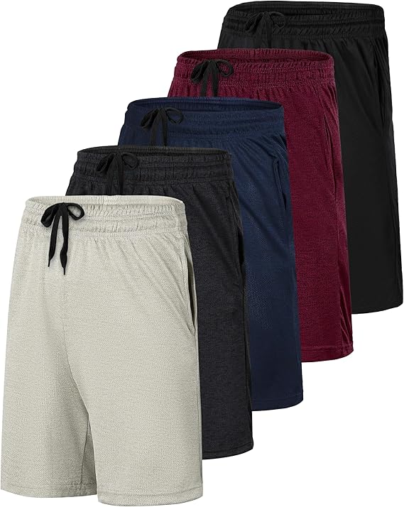 Kids' Real Essentials Basketball Shorts Set of 5 - Mesh, Elastic Waist, Side Pockets