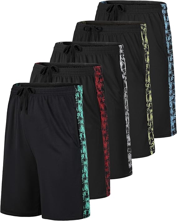 Kids' Real Essentials Basketball Shorts Set of 5 - Mesh, Elastic Waist, Side Pockets