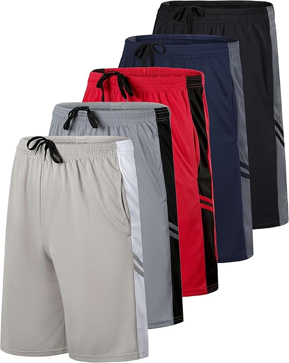 Kids' Real Essentials Basketball Shorts Set of 5 - Mesh, Elastic Waist, Side Pockets