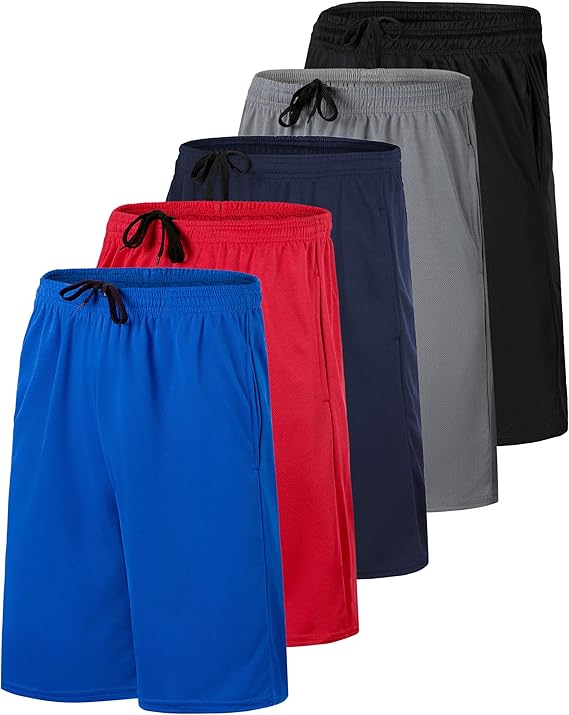 Kids' Real Essentials Basketball Shorts Set of 5 - Mesh, Elastic Waist, Side Pockets