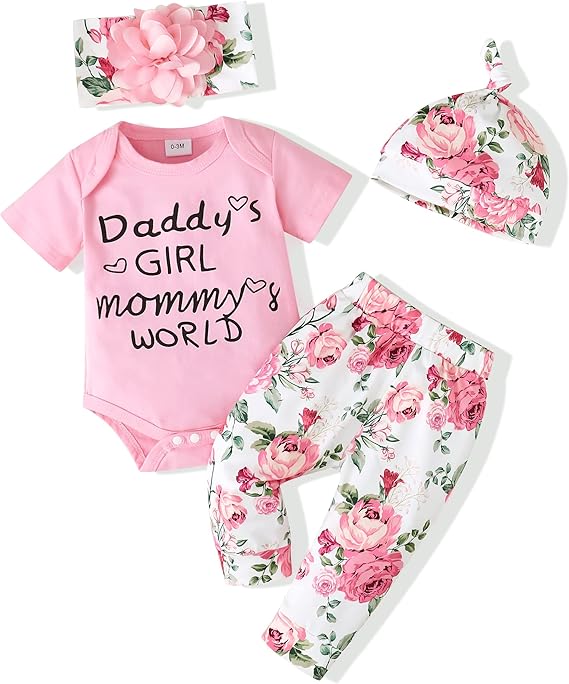 Renotemy Newborn Infant Baby Girl Clothes Summer Outfits Infant Romper Pants Cute Toddler Girl Clothes Gift Set