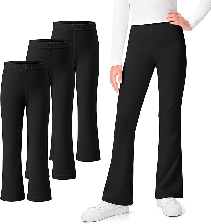 KEREDA 3 Pack School Uniform Pants for Girls Flare Leggings Bell Bottoms Trendy Clothes for Teen Girls Kids