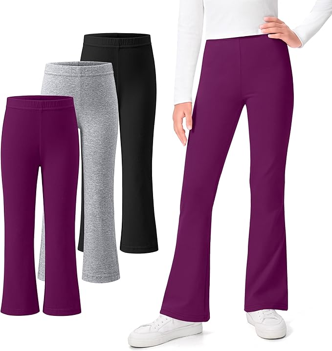 KEREDA 3 Pack School Uniform Pants for Girls Flare Leggings Bell Bottoms Trendy Clothes for Teen Girls Kids
