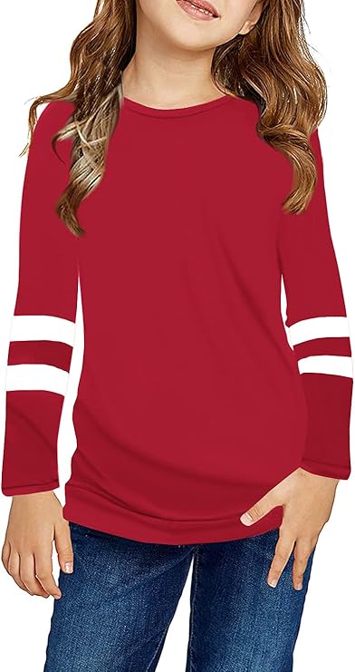 Ebifin Girls Casual Short/Long Sleeve T Shirts Kids Loose Soft Striped Color Block Tunic Tops, Tees Blouses Size 4-15 Years