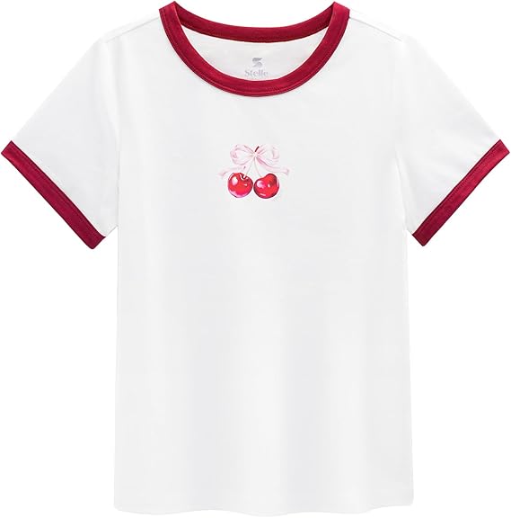 Stelle Girls Graphic Tees Short Sleeve Girls Shirts Cute Tops Crew Neck Casual Basic Summer T-Shirt for Kids Teen 4-15 Years