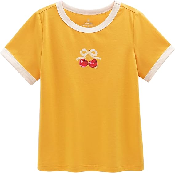 Stelle Girls Graphic Tees Short Sleeve Girls Shirts Cute Tops Crew Neck Casual Basic Summer T-Shirt for Kids Teen 4-15 Years