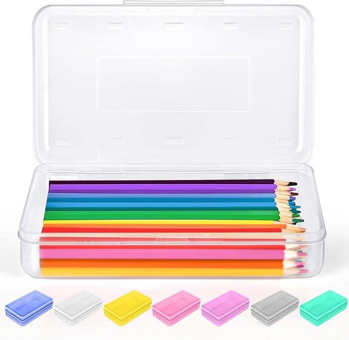 Sooez 1 Pack Clear Pencil Box, Plastic Hard Pencil Case with Stickers, Large Crayon Box with Snap-tight Lid, Stackable Storage Box Art Craft Marker Organizer Box for Kids Boys Back to School, Green