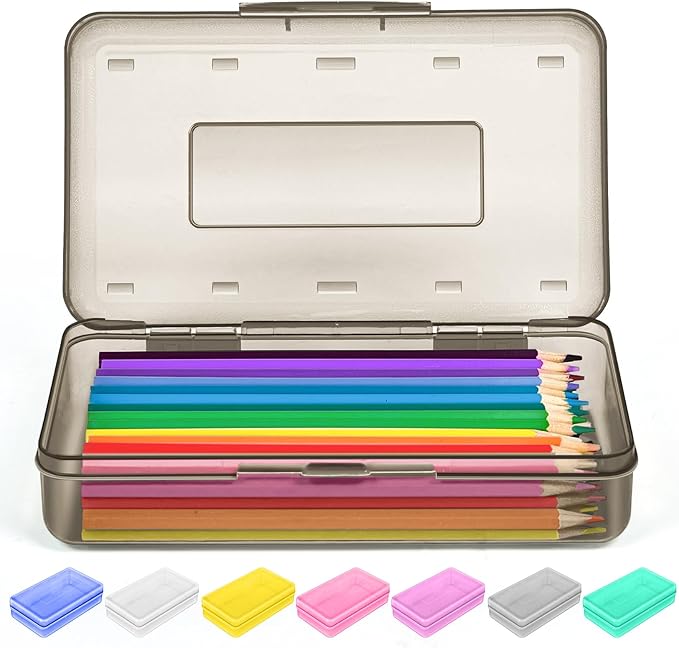 Sooez 1 Pack Clear Pencil Box, Plastic Hard Pencil Case with Stickers, Large Crayon Box with Snap-tight Lid, Stackable Storage Box Art Craft Marker Organizer Box for Kids Boys Back to School, Green