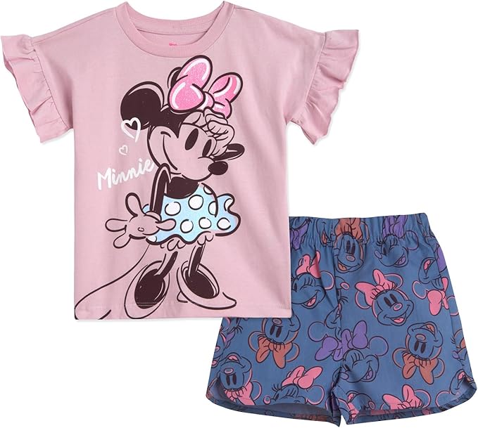 Disney Minnie Mouse Outfit: Floral Rainbow Top & Chambray Shorts (12M-14/16) for Toddler to Big Kid