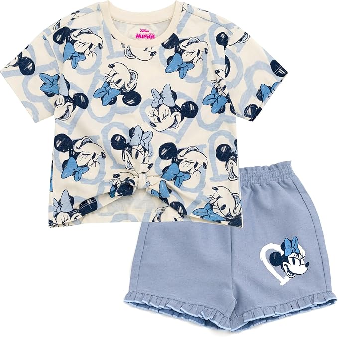 Disney Minnie Mouse Outfit: Floral Rainbow Top & Chambray Shorts (12M-14/16) for Toddler to Big Kid
