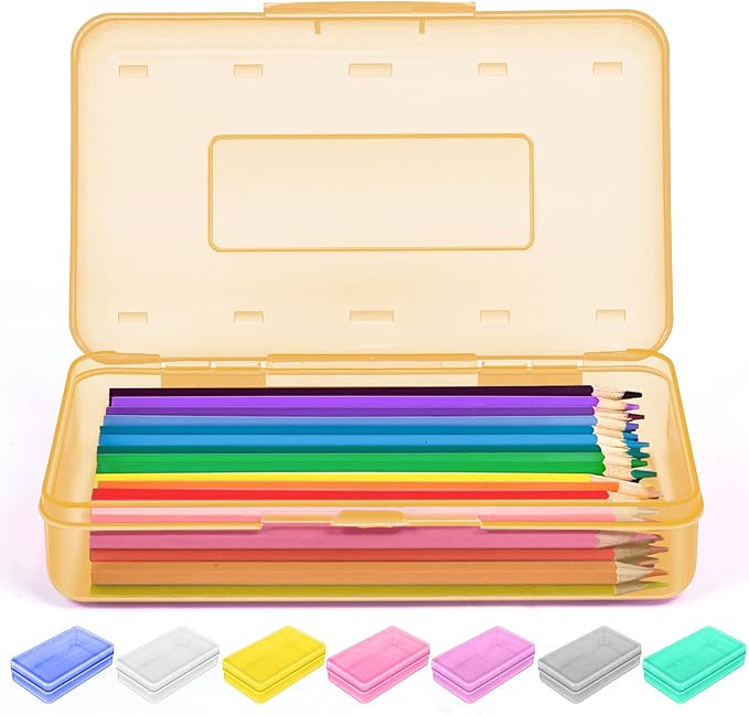 Sooez 1 Pack Clear Pencil Box, Plastic Hard Pencil Case with Stickers, Large Crayon Box with Snap-tight Lid, Stackable Storage Box Art Craft Marker Organizer Box for Kids Boys Back to School, Green