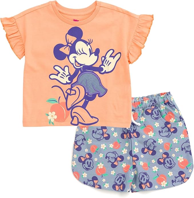 Disney Minnie Mouse Outfit: Floral Rainbow Top & Chambray Shorts (12M-14/16) for Toddler to Big Kid