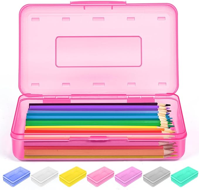 Sooez 1 Pack Clear Pencil Box, Plastic Hard Pencil Case with Stickers, Large Crayon Box with Snap-tight Lid, Stackable Storage Box Art Craft Marker Organizer Box for Kids Boys Back to School, Green