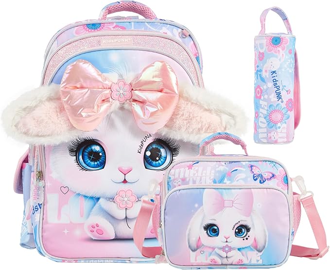 16-inch Girls' Backpack for Preschool & Early Elementary: Purple Cat Design, Classic Style.