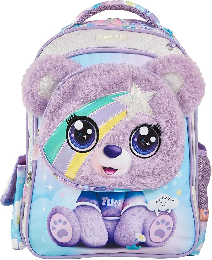 16-inch Girls' Backpack for Preschool & Early Elementary: Purple Cat Design, Classic Style.