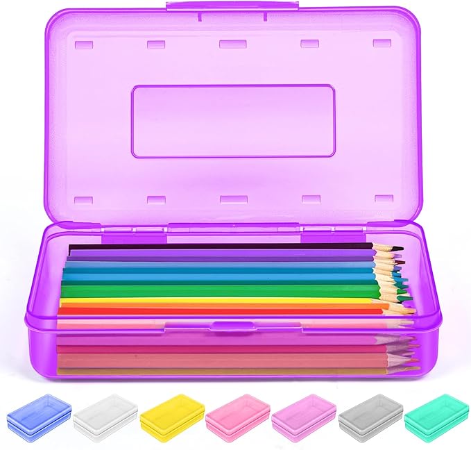 Sooez 1 Pack Clear Pencil Box, Plastic Hard Pencil Case with Stickers, Large Crayon Box with Snap-tight Lid, Stackable Storage Box Art Craft Marker Organizer Box for Kids Boys Back to School, Green