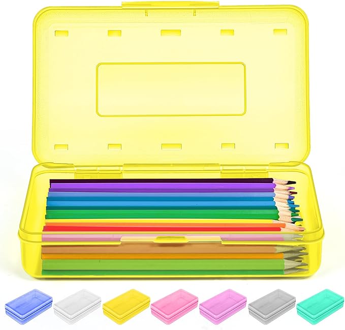 Sooez 1 Pack Clear Pencil Box, Plastic Hard Pencil Case with Stickers, Large Crayon Box with Snap-tight Lid, Stackable Storage Box Art Craft Marker Organizer Box for Kids Boys Back to School, Green